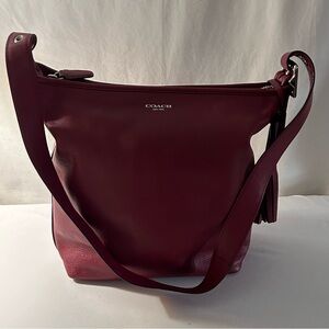 Coach Legacy Dark Red Bucket Shoulder Bag Tassels Silver Hardware #19889